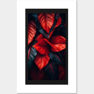 Beautiful fall leaves in surreal shades of red washed in rain ! Posters and Art
